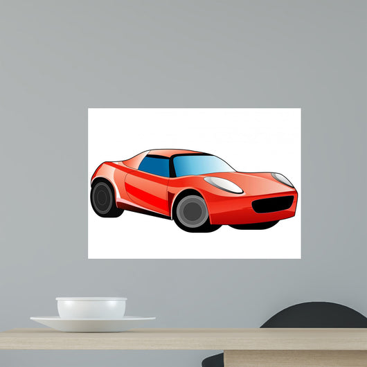 Red Sports Car Cartoonish Wall Decal