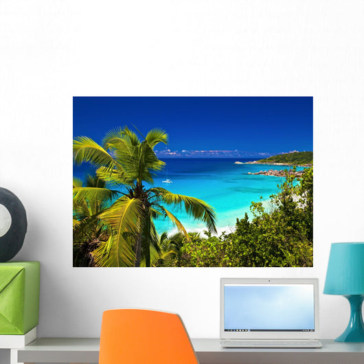 Dream seascape view, Seychelles, La Digue island Wall Mural