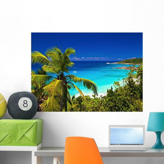 Dream seascape view, Seychelles, La Digue island Wall Mural