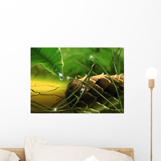 dewy pine cone Wall Mural