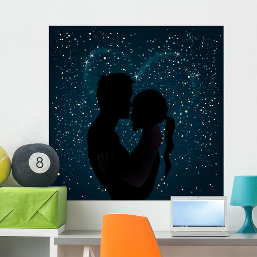Silhouette Couple Night Wall Mural