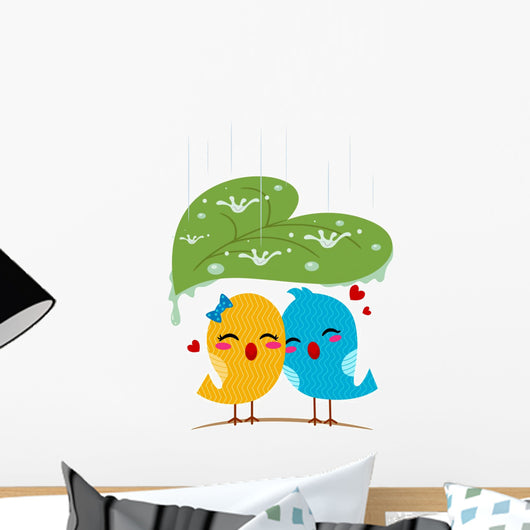 Lovebirds Sheltering from Rain