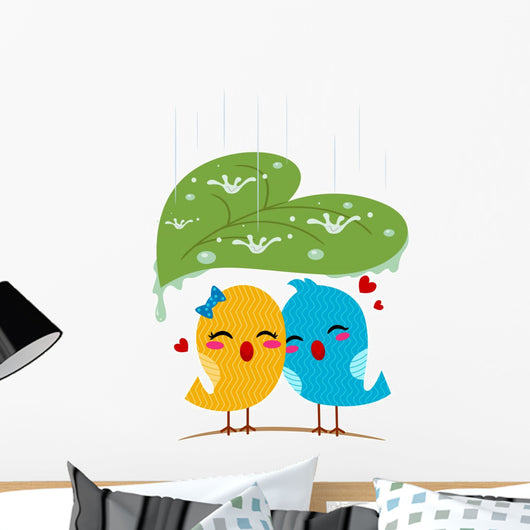 Lovebirds Sheltering from Rain