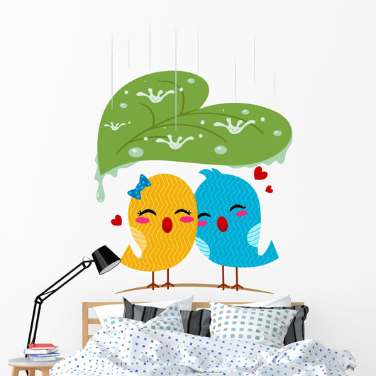 Lovebirds Sheltering from Rain
