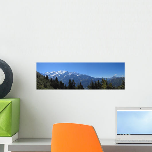 white mountains with snow, aiguillette des houches, brevent, fra Wall Mural