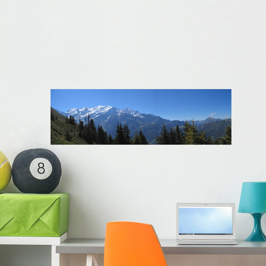 white mountains with snow, aiguillette des houches, brevent, fra Wall Mural