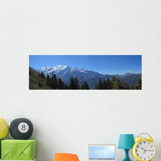 white mountains with snow, aiguillette des houches, brevent, fra Wall Mural