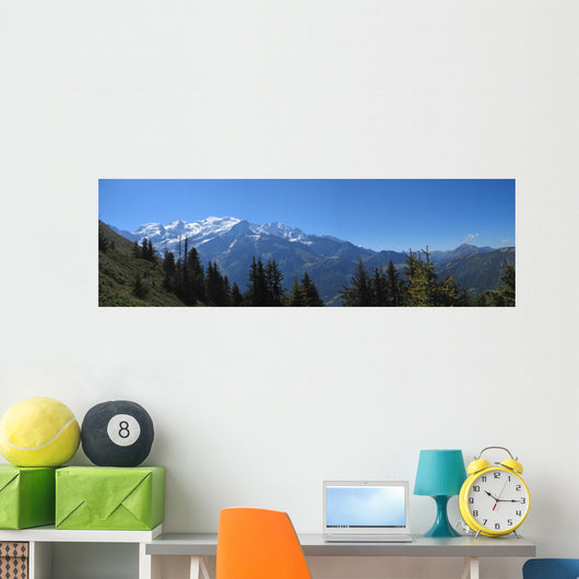 white mountains with snow, aiguillette des houches, brevent, fra Wall Mural