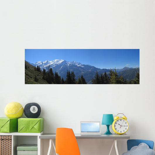 white mountains with snow, aiguillette des houches, brevent, fra Wall Mural