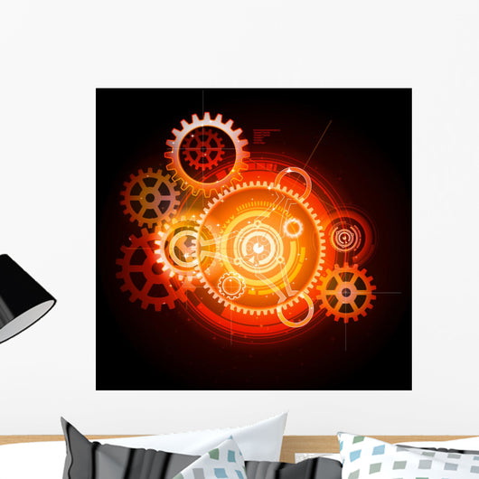 Glowing techno gears Wall Mural
