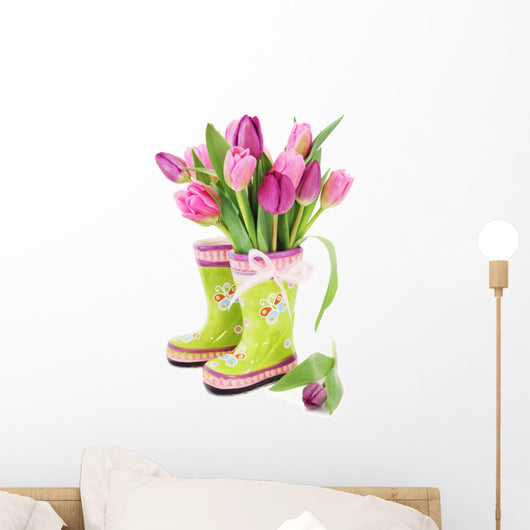 Spring Tulip Flowers in Boots Wall Decal