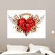 Heart with Ribbons Wings Wall Mural