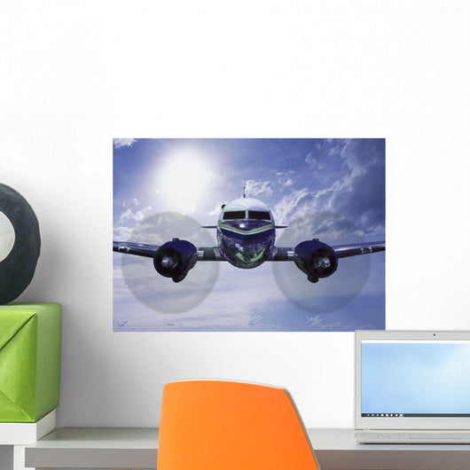 Head-On View Of Twin Engine Propeller Airplane Wall Mural