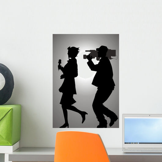 Silhouette Reporter and a Cameraman Wall Mural