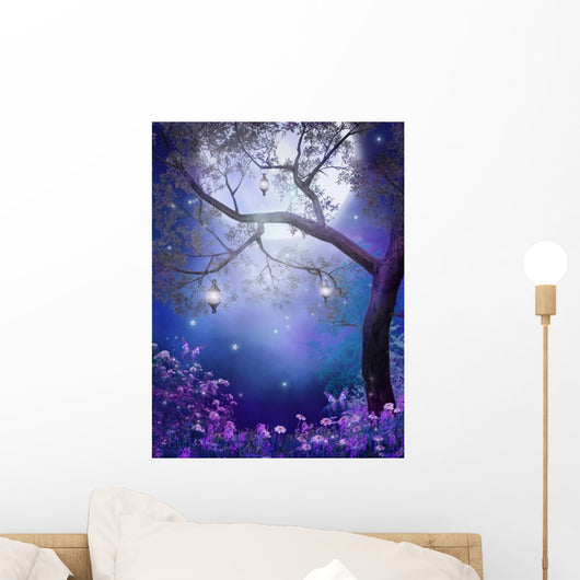 Enchanted Meadow with purple flowers Wall Mural