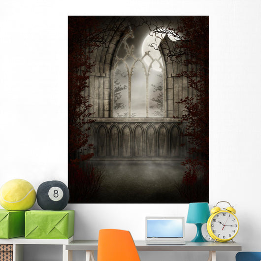 The Gothic Ruins of the Autumn Trees Wall Mural