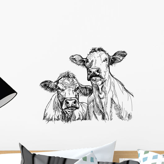 two cows - black and white sketch Wall Decal