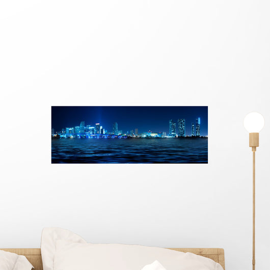 Miami Skyline at night with beautiful reflections Wall Mural