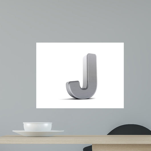 Letter J as Brushed Metal Object over White Wall Decal