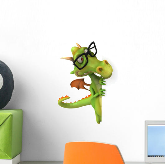 Dragon with Glasses Peeking Wall Decal