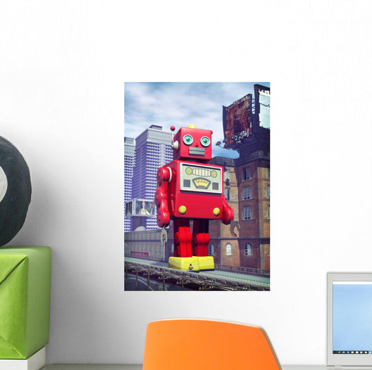giant tin toy robot and city Wall Mural