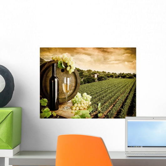 Wine and vineyard in vintage style Wall Mural