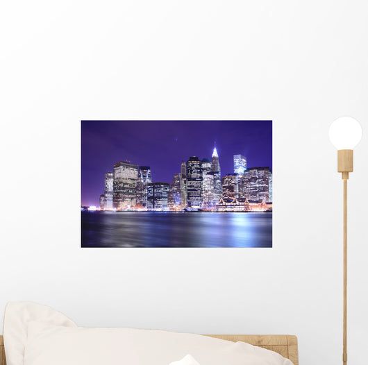 manhattan skyline at night lights, nyc Wall Mural