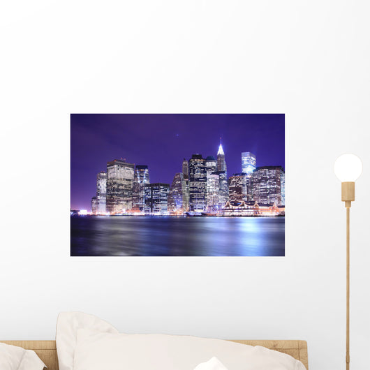 manhattan skyline at night lights, nyc Wall Mural