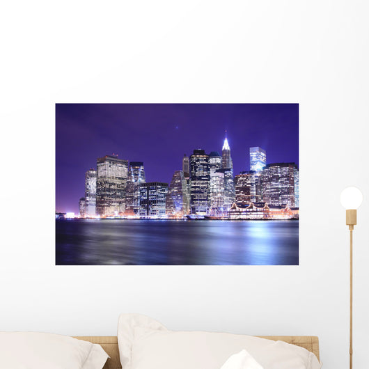 manhattan skyline at night lights, nyc Wall Mural