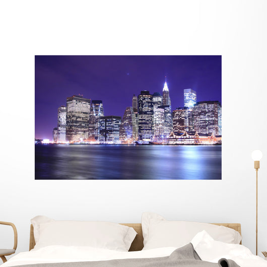 manhattan skyline at night lights, nyc Wall Mural
