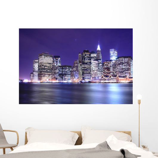manhattan skyline at night lights, nyc Wall Mural