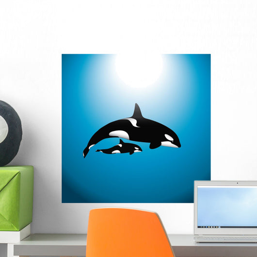 Orca Whale With Baby Wall Mural