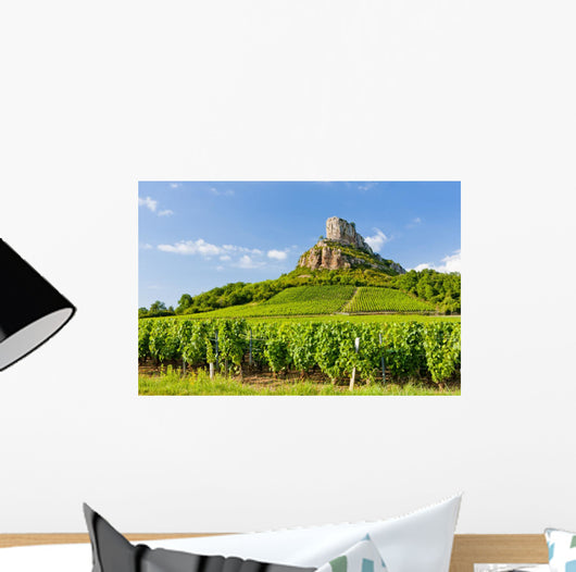 Solutre Rock with vineyards, Burgundy, France Wall Mural