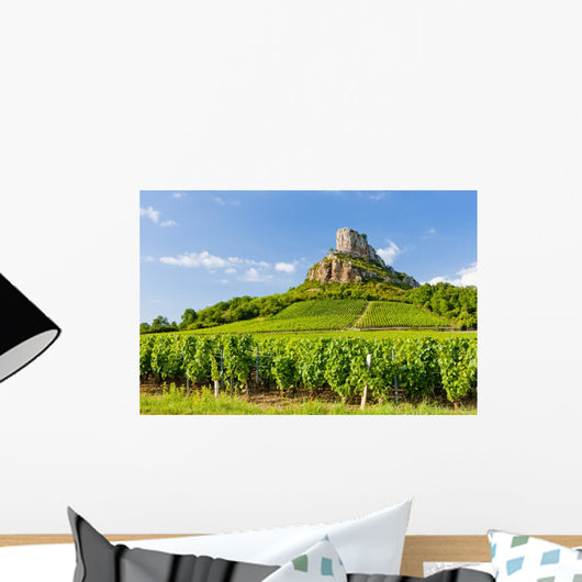 Solutre Rock with vineyards, Burgundy, France Wall Mural