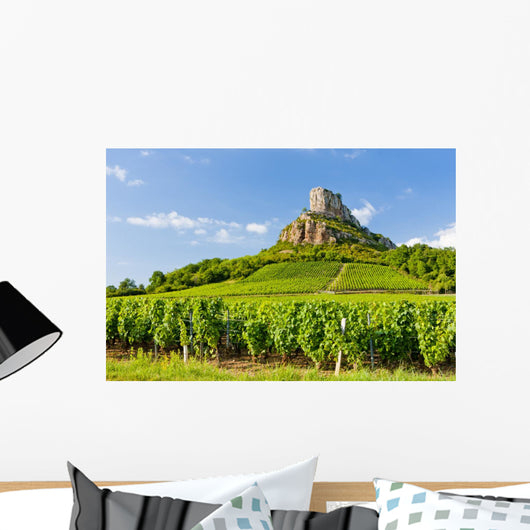 Solutre Rock with vineyards, Burgundy, France Wall Mural