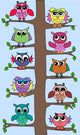 Colourful Owls Sitting Tree Wall Mural