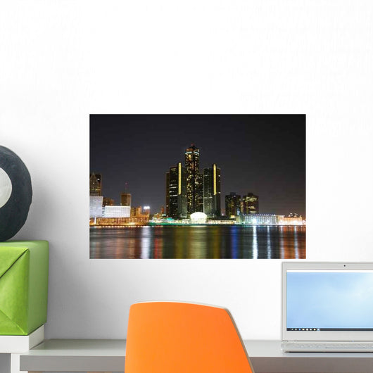 Detroit Skyline Night Wall Decal