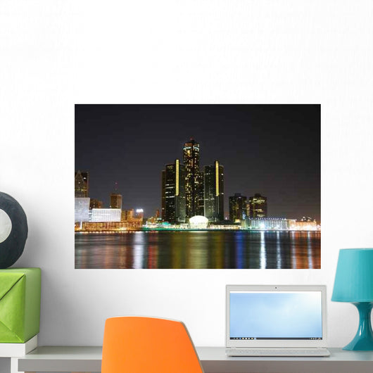 Detroit Skyline Night Wall Decal
