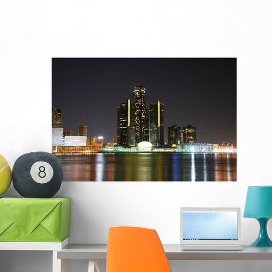 Detroit Skyline Night Wall Decal
