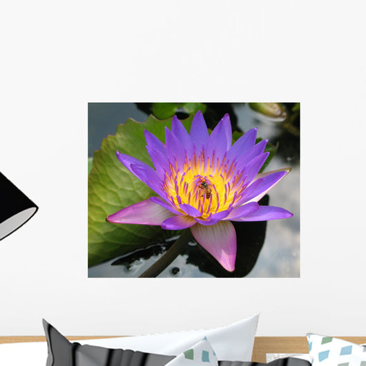 Purple Blue Lotus Flower with Bee Wall Mural