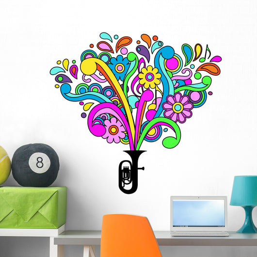 Retro Styled Psychedelic Music Vector Wall Decal