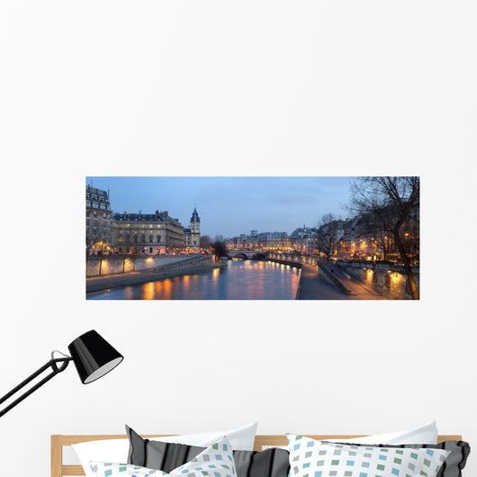 Paris - view from Pont Neuf bridge at night Wall Mural