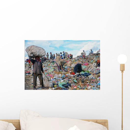 poor people working in a rubbish dump Wall Mural
