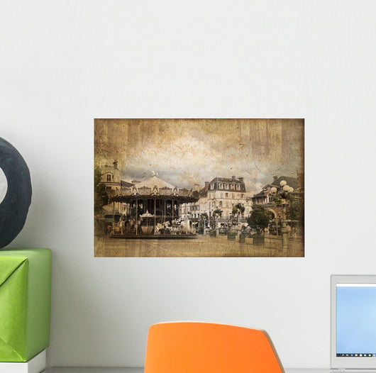 Main street in Fontainebleau, vintage style Wall Mural