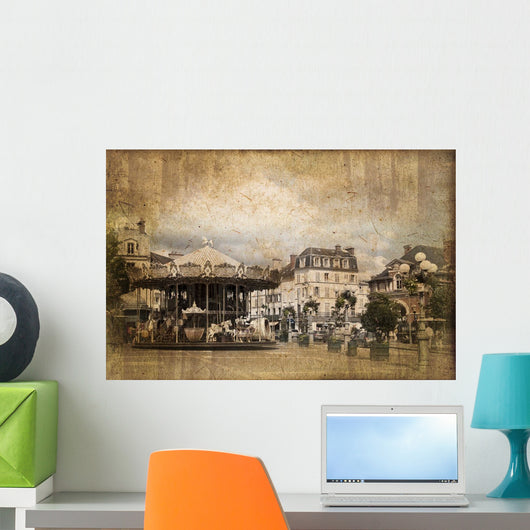 Main street in Fontainebleau, vintage style Wall Mural