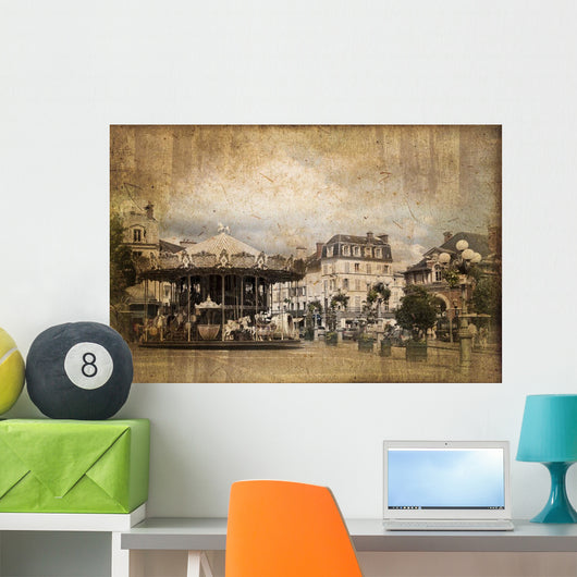 Main street in Fontainebleau, vintage style Wall Mural