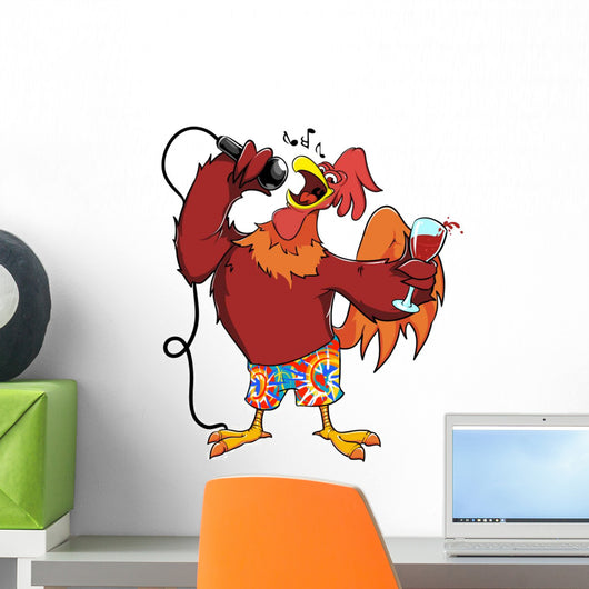Rooster with Glass of Wine Wall Decal