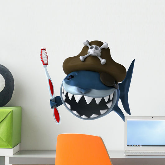 Shark Pirate and Toothbrush Wall Decal