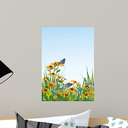 Beautiful Blooming Meadow with Wall Decal