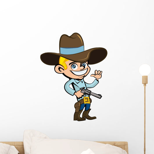 Cartoon Cowboy with Sixguns Wall Mural
